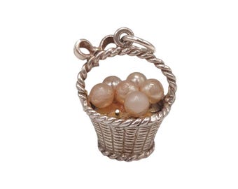 Vintage NUVO 925 Sterling Silver Basket of Faux Pearls , One Pearl is Missing , Charm Pendant Necklace Bracelet Silver Gift Jewellery