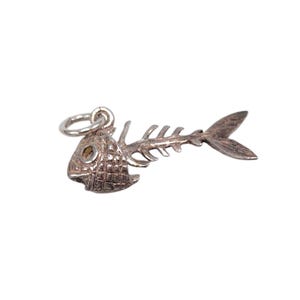 Vintage 925 Sterling Silver Fish Skeleton Bone Charm Bracelet Pendant Jewellery Gift