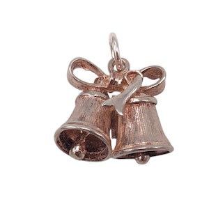 Vintage 925 Sterling Silver Decorative Lucky Bell Pair Charm Pendant Articulated Clapper Bracelet Necklace Jewellery Gift
