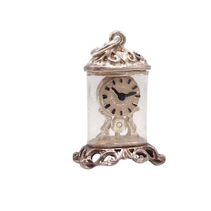 Vintage 925 Sterling Silver Lucite Traditional English Mantel Carriage Clock Charm Bracelet Pendant Necklace British Travel Jewellery Gift