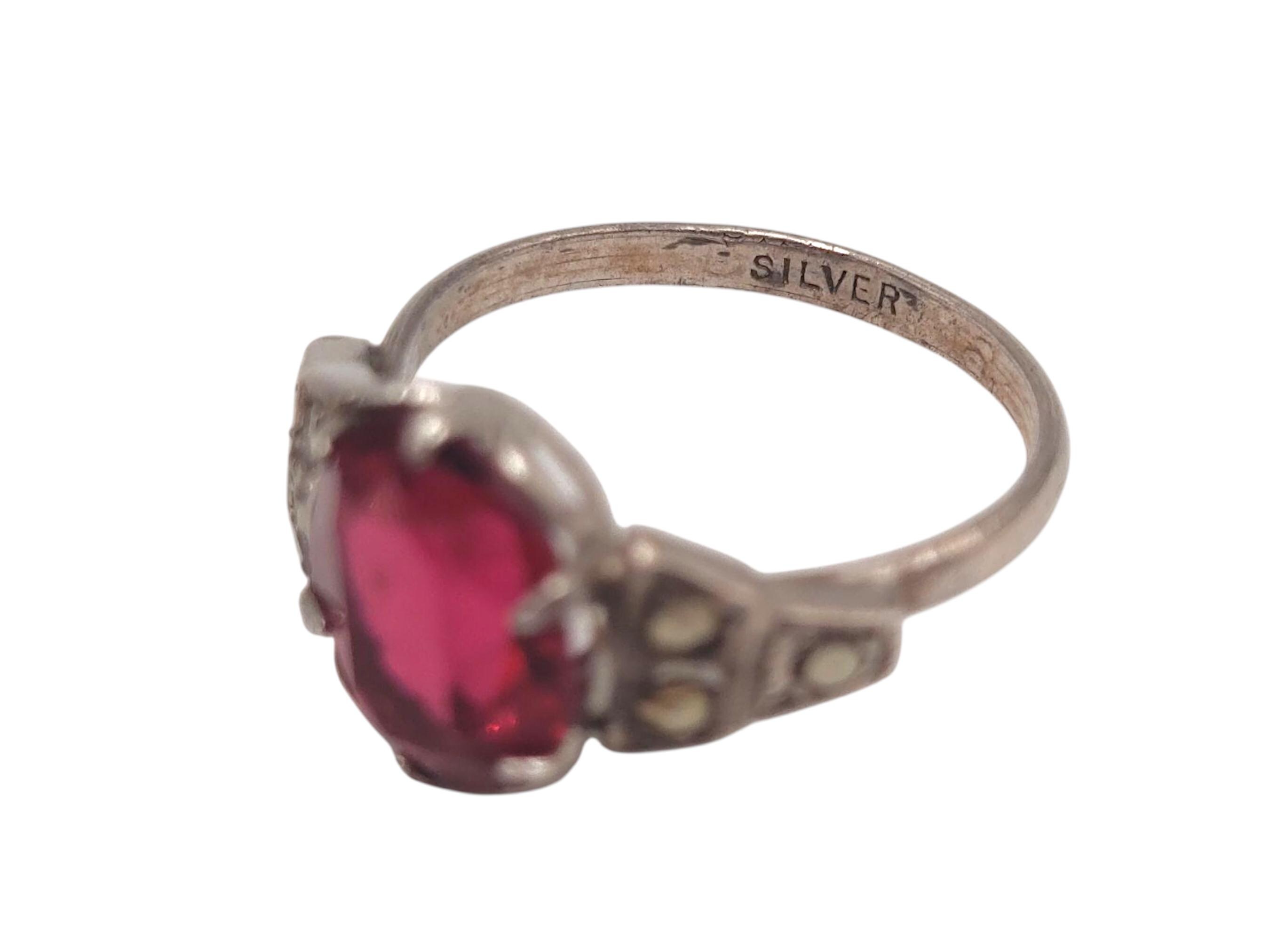 Vintage Worn-in Solid 800 Silver Faceted Pink / Red Paste and 