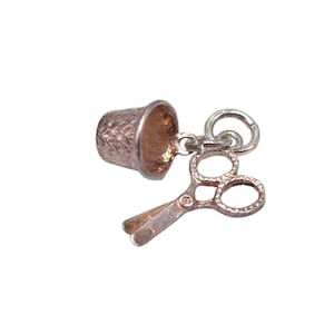 Vintage 925 Sterling Silver Thimble and Scissors Seamstress Charm Bracelet Pendant Necklace Jewellery Gift
