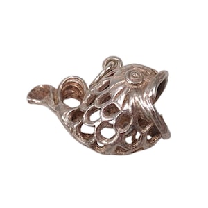Vintage 925 Sterling Silver Reticulated Filigree Open Mouth Fish Charm Bracelet Traditional Pendant Necklace Animal Jewellery Gift