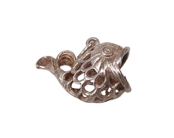Vintage 925 Sterling Silver Reticulated Filigree Open Mouth Fish Charm Bracelet Traditional Pendant Necklace Animal Jewellery Gift