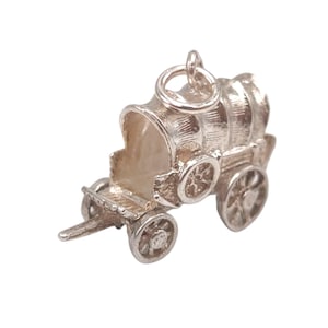 Vintage 925 Sterling Silver Traditional 3D Western Cowboy Wagon Stagecoach Moving Wheel Charm Bracelet Pendant Necklace Jewellery Gift