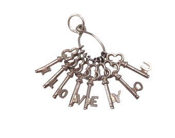 Colgante de llave vintage de plata de ley 925 con la frase "I LOVE YOU", pulsera, collar y joyería, regalo.