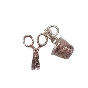 Vintage 925 Sterling Silver Thimble and Scissors Seamstress Charm Bracelet Pendant Necklace Jewellery Gift