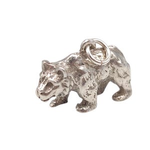 Vintage 925 Sterling Silver 3D Detailed Grizzly Bear Charm Pendant Bracelet Necklace Brown Bear Animal Gift Jewellery