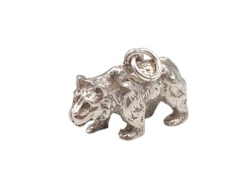 Vintage 925 Sterling Silver 3D Detailed Grizzly Bear Charm Pendant Bracelet Necklace Brown Bear Animal Gift Jewellery