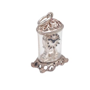 Vintage 925 Sterling Silver Lucite Traditional English Mantel Carriage Clock Charm Bracelet Pendant Necklace British Travel Jewellery Gift