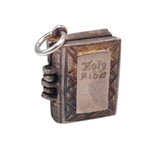 Vintage 925 Sterling Silver Holy Bible Opening Charm Contains the Lords Prayer Pendant Necklace Bracelet Religious Jewellery Gift