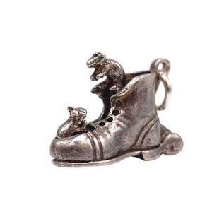 Vintage 925 Sterling Silver Articulated Mice In Old Boot Opening Charm Bracelet Mechanical Pendant Necklace Jewellery Gift