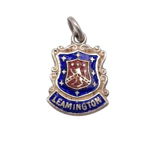 Vintage 925 Sterling Silver Leamington England Enamel Travel Shield Charm Bracelet Traditional Pendant Necklace Enameled Jewellery Gift