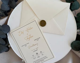 Gold Foil Wedding Invitation: Leaf Wax Seal, Cream Envelope