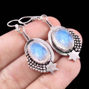 925 Sterling Silber Regenbogen Mondstein Ohrringe, 925 Sterling Silber Ohrring, handgemachte Frauen Ohrring, Tropfen Ohrringe, Geschenk für sie,