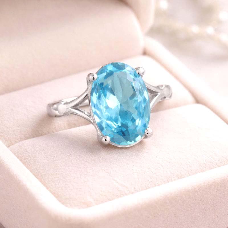Bague Ancienne En Argent 925 Avec Topaze Turquoise - Années 70-80 - Taille 15 - Pour Femme