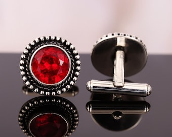 Handmade Mozambique Garnet Quartz Cufflinks: 925 Sterling Silver