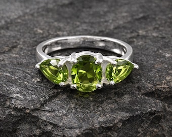 Handmade Peridot Ring | Sterling Silver, Oval & Pear Gemstone