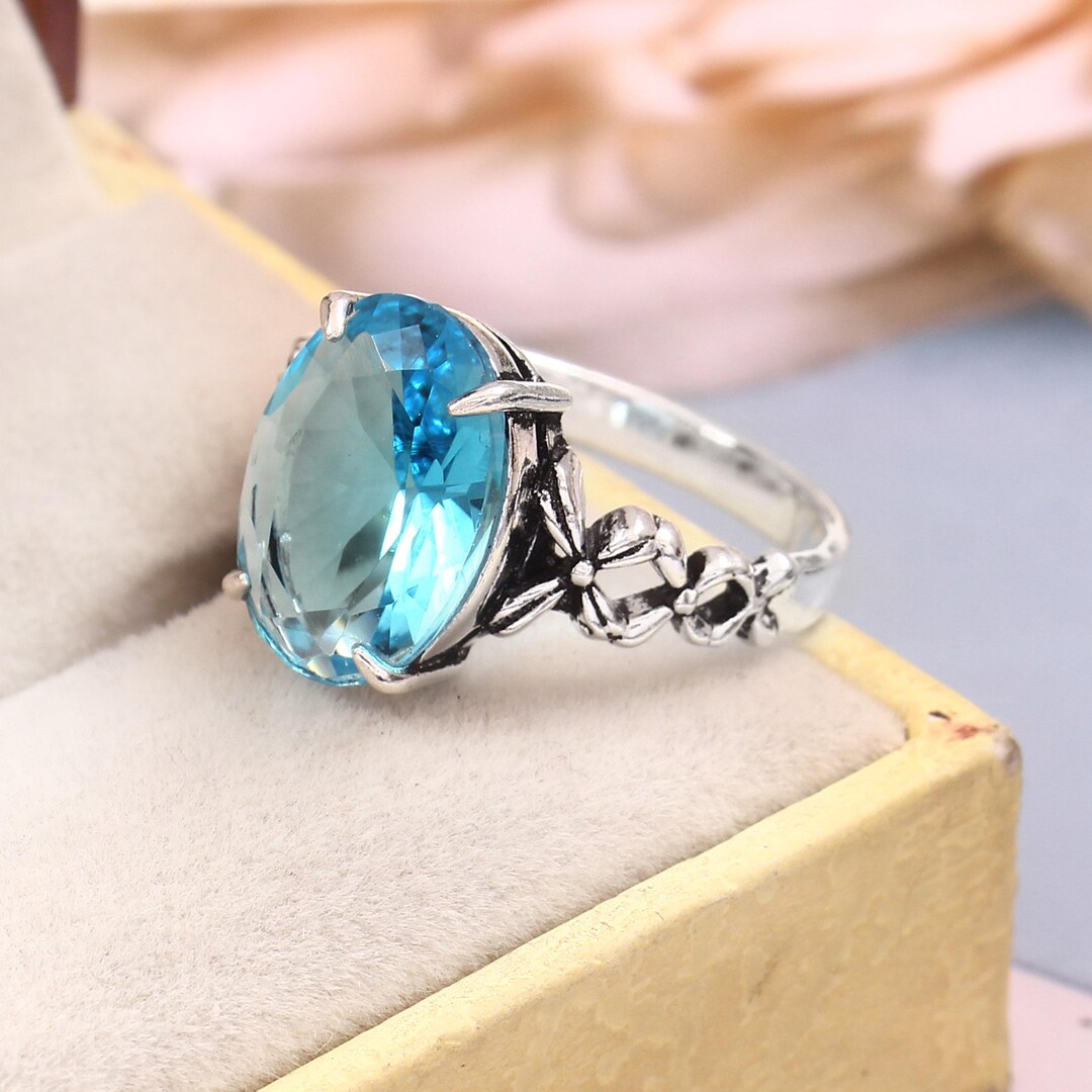 Oval Swiss Blue Topaz Ring: 925 Sterling Silver Stacking Ring - Etsy