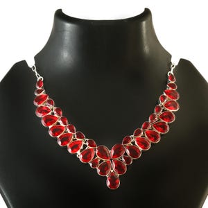 Garnet Quartz Chunky Necklace, 925 Sterling Silver Bib Necklace, Elegant Multiple  Gemstone Necklace, Wedding Gift, Handmade Jewelry