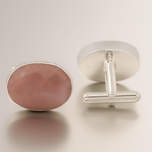 Rose Quartz Sterling Silver Cufflinks: Handmade Formal Jewelry