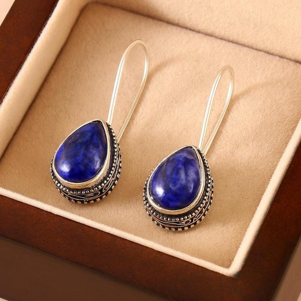 Lapis Lazuli Sterling Silver Dangle Earrings: Handmade Bohemian Jewelry