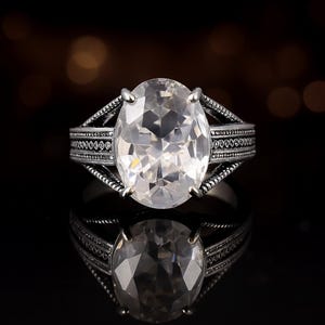 White Topaz Ring: Oval Gem, 925 Sterling Silver, Bohemian Handmade Jewelry