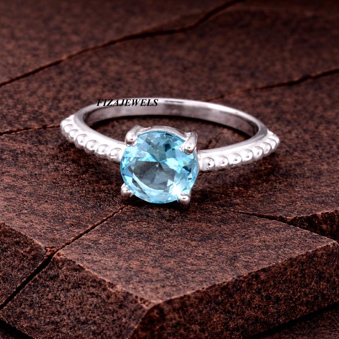 Swiss Blue Topaz Gemstone Ring: Handmade Jewelry 925 Sterling Silver ...
