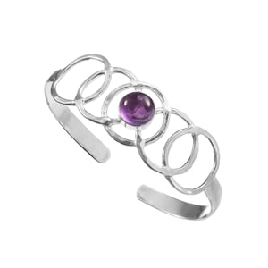 Natural Amethyst Round Silver Bracelet, Statement Silver Cuff Bracelet, 925 Sterling Silver Bracelet, February Birthstone, Amethyst Jewelry