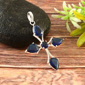 Rose Cut Tanzanite Gemstone Cross Pendant, Handmade Pendant, 925 Silver Pendant, Unique Cross Christmas Gifts/ Cross Lover, Gift For For