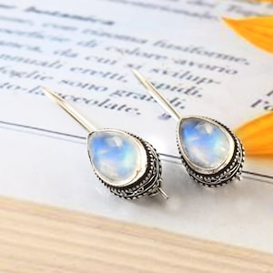 Regnbågsfärgade månstensörhängen i sterlingsilver: Boho vintage-smycken
