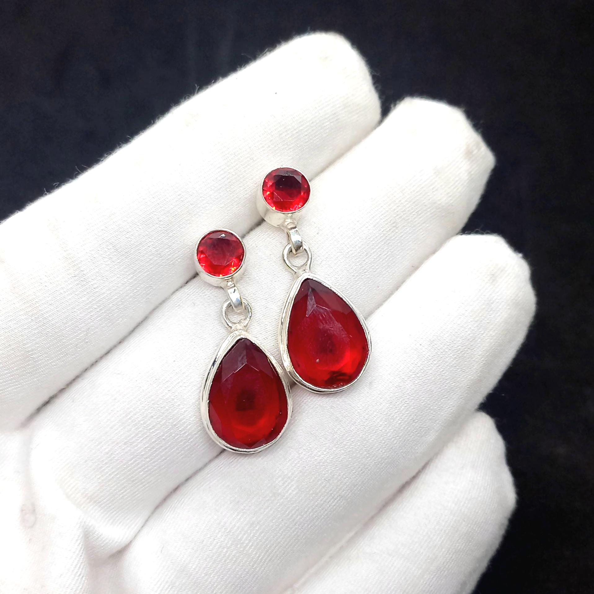 Handmade Mozambique Garnet & Sterling Silver Drop Earrings – 925 Stamped, 1.2"