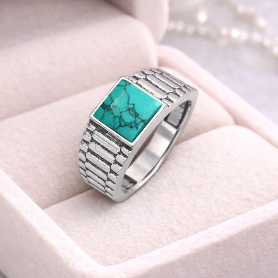 Natural Turquoise Men's Ring | Square Gemstone in Sterling Silver ...