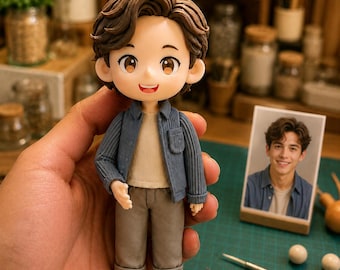 Figura personalizada de arcilla polimérica con foto, retrato chibi personalizado, miniatura de recuerdo hecha a mano.