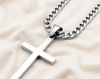 Men's Stainless Steel Cross Necklace: Minimalist Christian Pendant