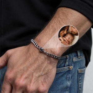 Custom Photo Projection Bracelet for Him, Memorial Keepsake Jewelry with Family or Pet Picture, Christmas Gift for Dad or Boyfriend