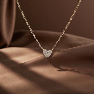 Dainty Pave Heart Necklace: Minimalist Gold Crystal Pendant
