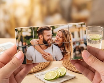 Aangepaste foto-oneindigheidskubus, gepersonaliseerd opvouwbaar fotoblok, houten standaard aandenken