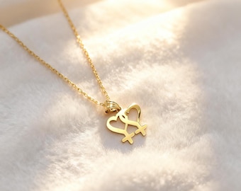 Her and Her Couple Necklace: Lesbian Stainless Steel Double Venus Heart Charm