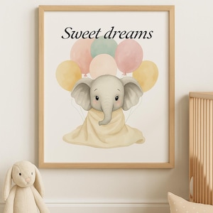 Süße Träume Baby Elefant Poster – Druckbare Kinderzimmer Wandkunst – Digitaler Download