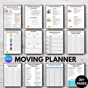 Moving Planner Bundle | 30+ Pages Moving Checklist | Relocation Planner | Moving Binder with Editable Canva