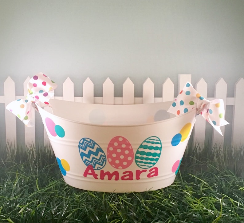 Personalized White Plastic Easter Basket Customized Basket Etsy