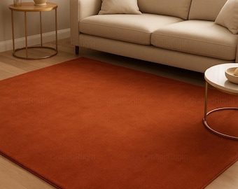 Hand-Tufted Rust Orange Area Rug | Modern Minimalist, 6x9