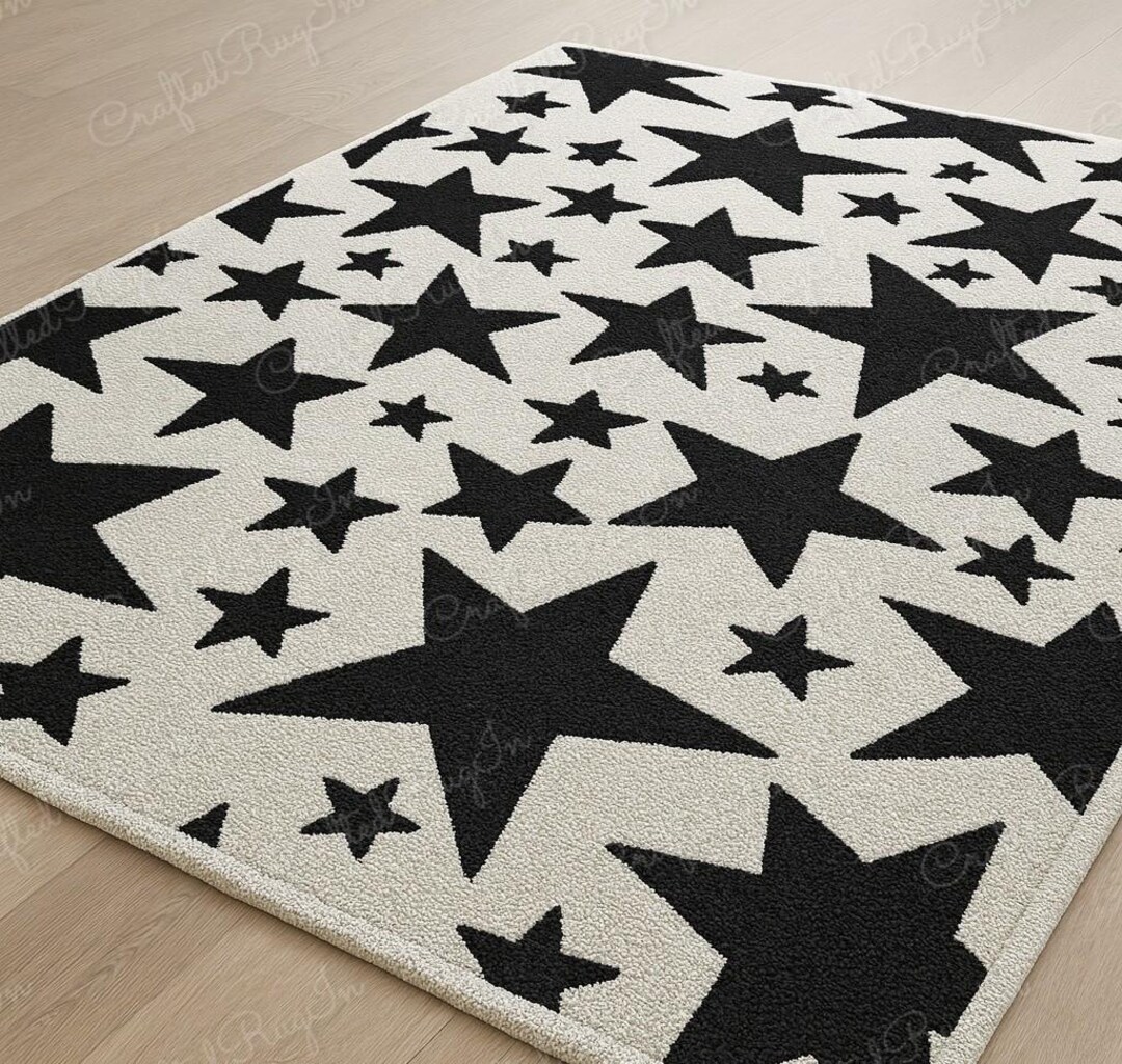 Small Star Rug Hand-tufted Star Rug | Modern Black & White Nursery Carpet - Etsy