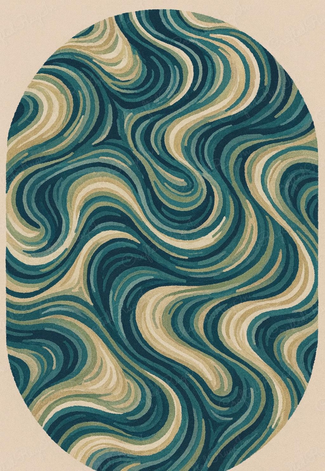 Ocean Wave Oval Rug | Coastal Abstract Tufted Carpet - Etsy