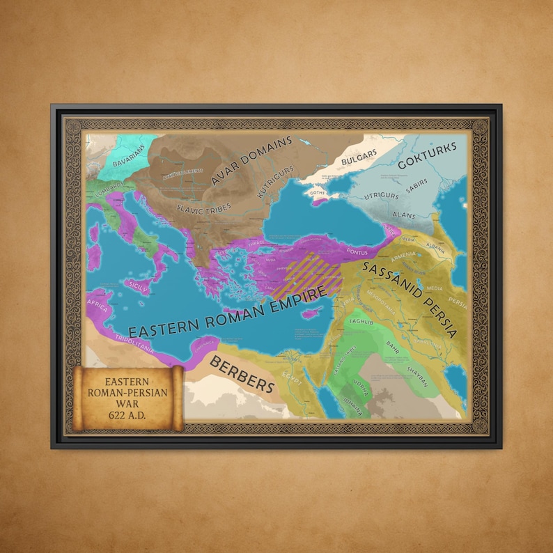 Persia Battle Rome Roman Empire Map - Ancient History Wall Art - Byzantine Printable Map ...