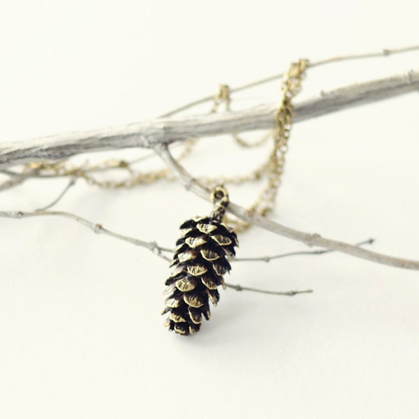 Large Pine Cone Necklace - Holiday Jewelry, Pinecone, Bronze, Rustic, Long Necklace, Gift for Her, Hiker Gift