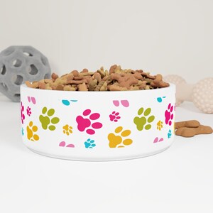 Colorful Pet Bowl with Paw Prints | Dog Bowl, Cat Bowl, Personalized Pet Dish, Fun Pet Accessory, Gift for Pet Lovers
