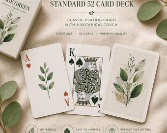 Botanische Spielkarten: Salbeigrünes Blatt-Deck, minimalistisches Naturdesign