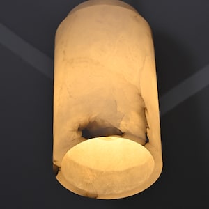 Natural Veined Alabaster Pendant Light – Cylindrical Design, Modern Alabaster Light Island Lighting, Minimalist  Alabaster Hanging Lamp